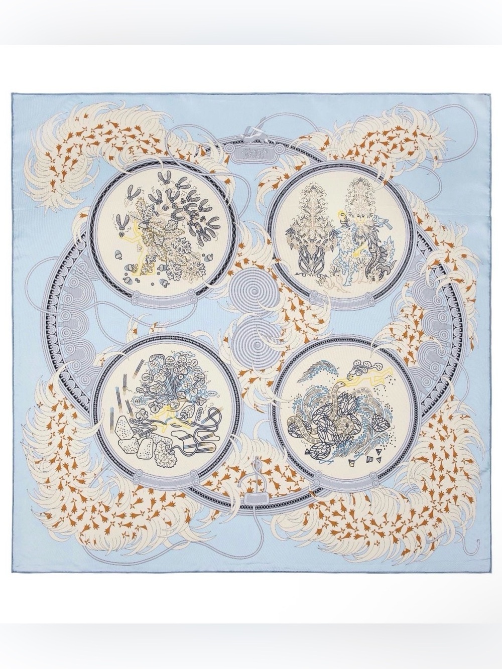 NEW Carolina Lemke Berlin Azure Bloom Mulberry Silk Blue Printed Scarf